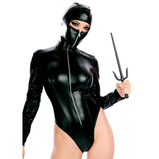漆皮连体蒙面女侠钢管舞演出服