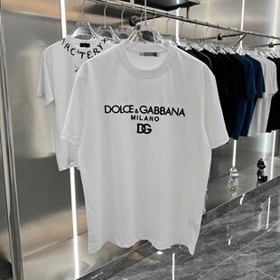 D杜家G夏季新品圆领经典字母刺绣男女圆领短袖情侣款T恤LOGO潮牌