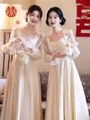 婚礼缎面姐妹团小众高级平时可穿长袖 伴娘服2025新款 秋冬季 礼服裙