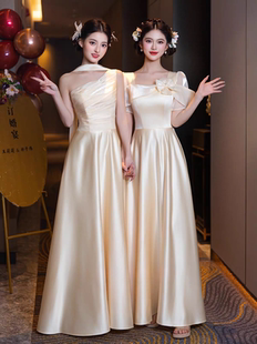 仙气缎面伴娘服2026新款绝美高级小众婚礼姐妹团气质晚礼服裙秋冬