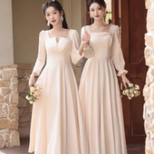 伴娘服秋冬季 香槟色小众姐妹团晚礼服裙女气质高级感平时可穿 长袖