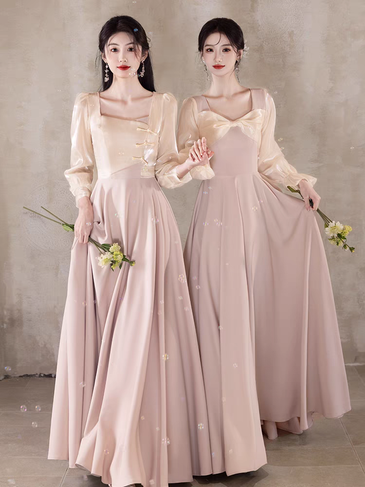 仙气伴娘服2025新款冬天装姐妹团礼服裙女平时可穿高级感长袖冬季