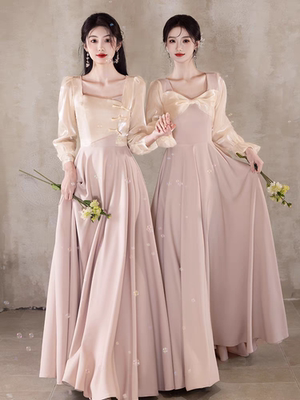 仙气伴娘服2025新款冬天装姐妹团礼服裙女平时可穿高级感长袖冬季