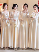 香槟色长袖 高级感小众姐妹伴娘裙平时可穿 伴娘服缎面礼服2026新款