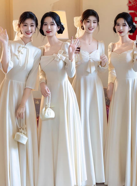 香槟色缎面伴娘服2026新款简约高级感姐妹团连衣裙修身显瘦礼服裙