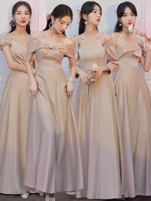 轻奢小众一字肩短袖长裙泡泡袖