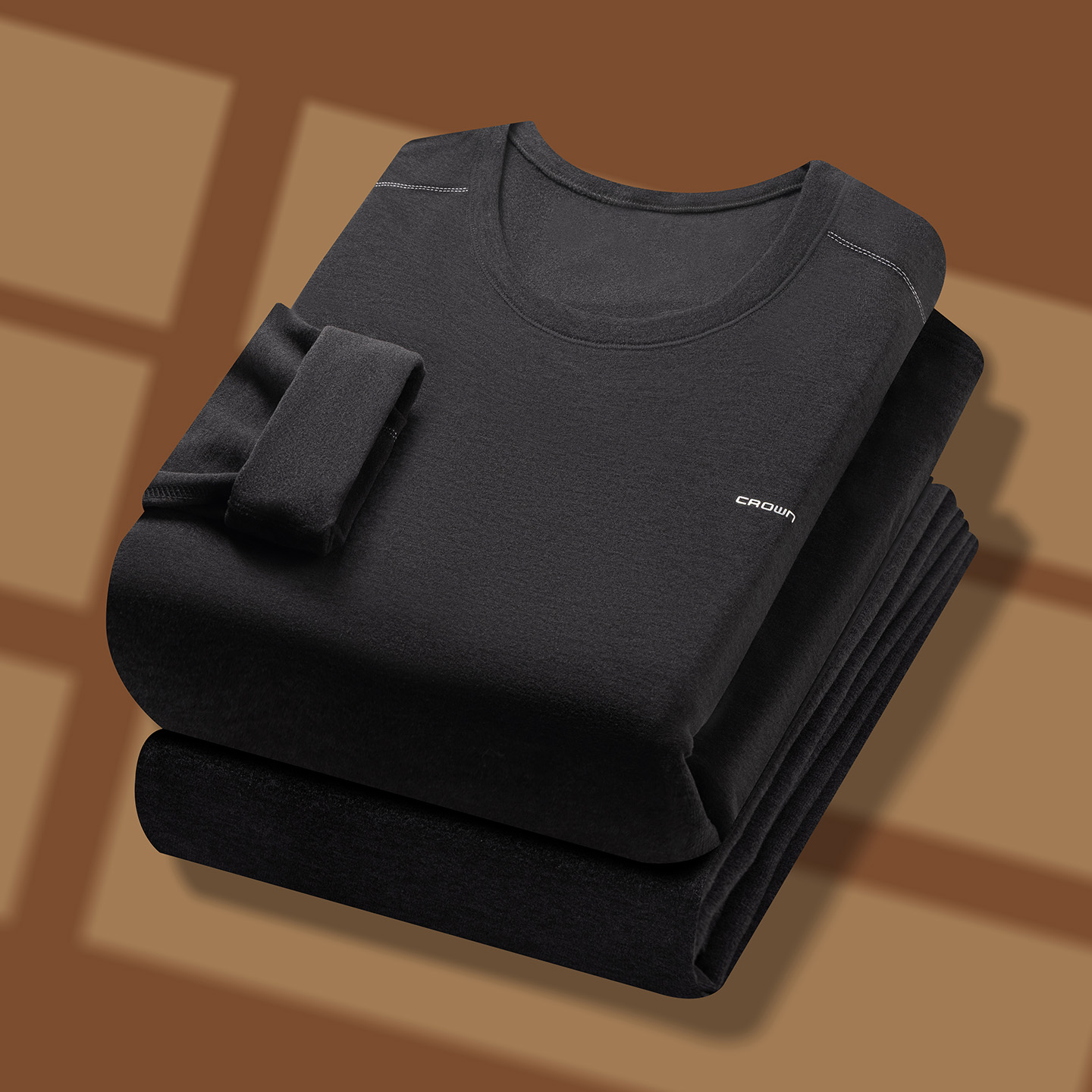 冬季德绒保暖内衣男士内搭秋衣秋裤套装磨毛圆领中青年打底衫男款