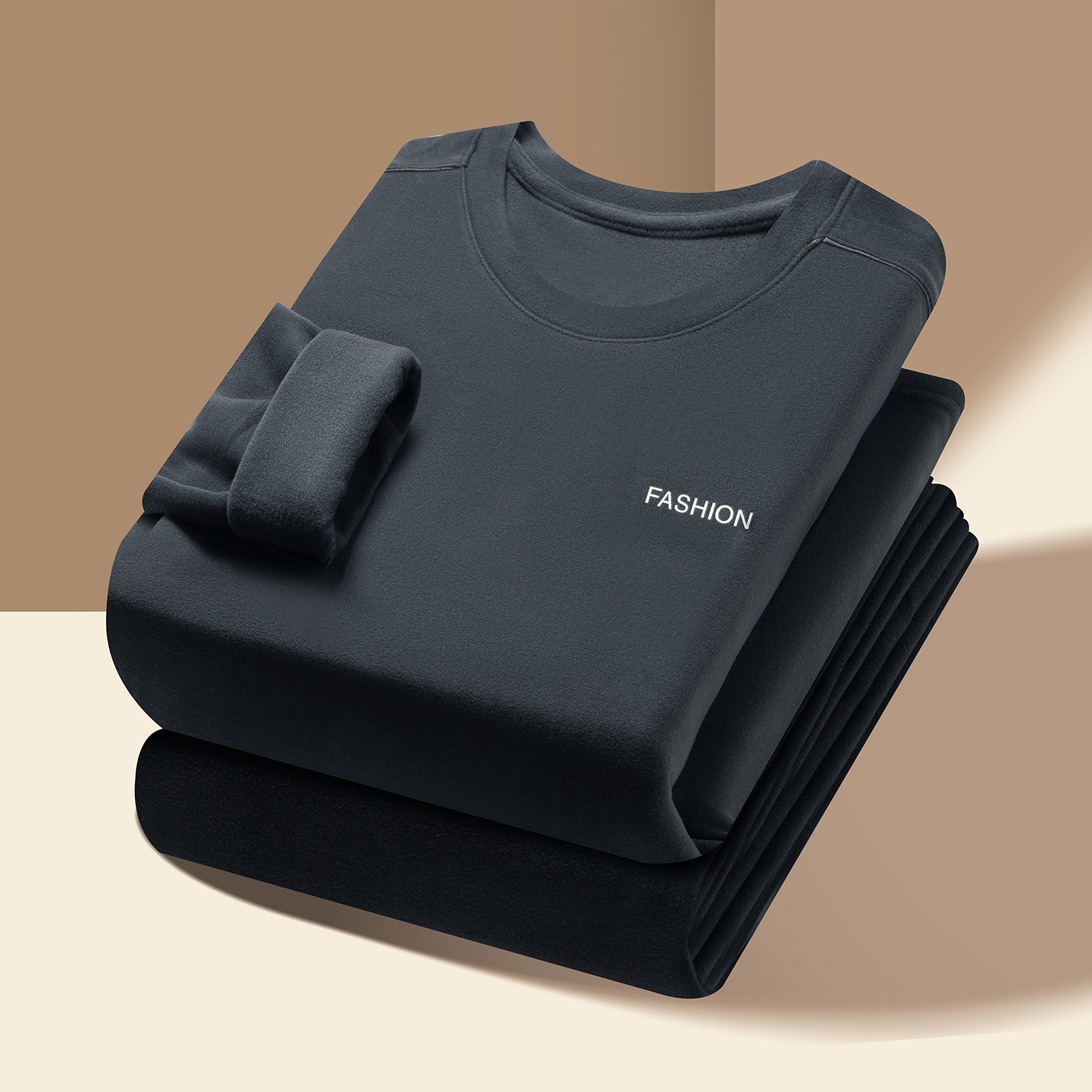 冬季德绒保暖内衣男士内搭秋衣秋裤套装磨毛圆领中青年打底衫男款