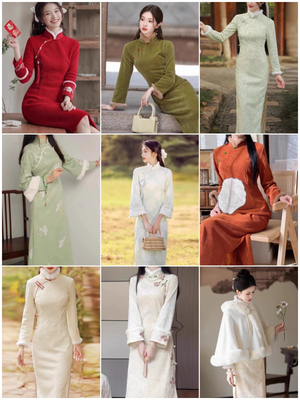 出租秋冬旗袍新款伴娘敬酒服长袖高端气质改良连衣裙蕾丝加绒冬款