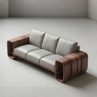 中古风黑桃木实木沙发新款高端现代简约客厅直排沙发大小户型定制