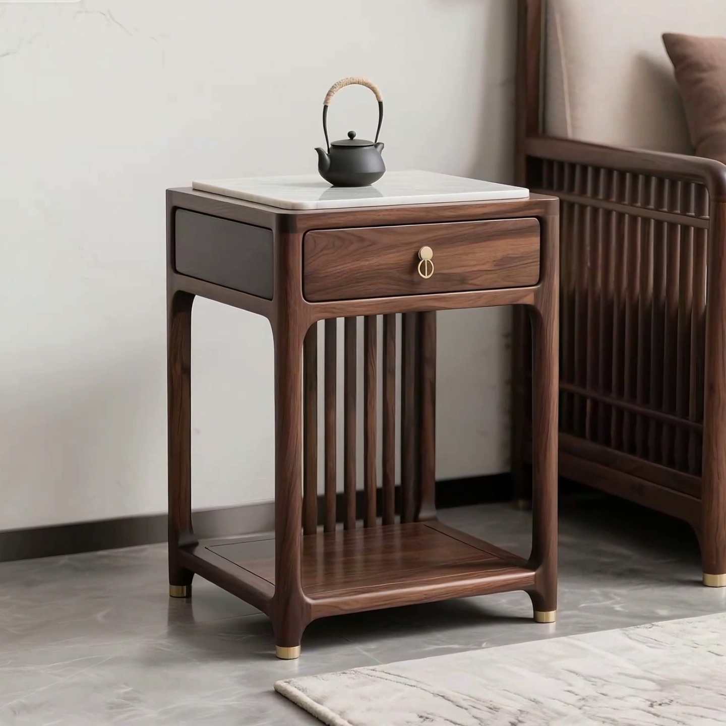 新中式实木边几茶几方形抽屉储物角几简约现代客厅小茶桌