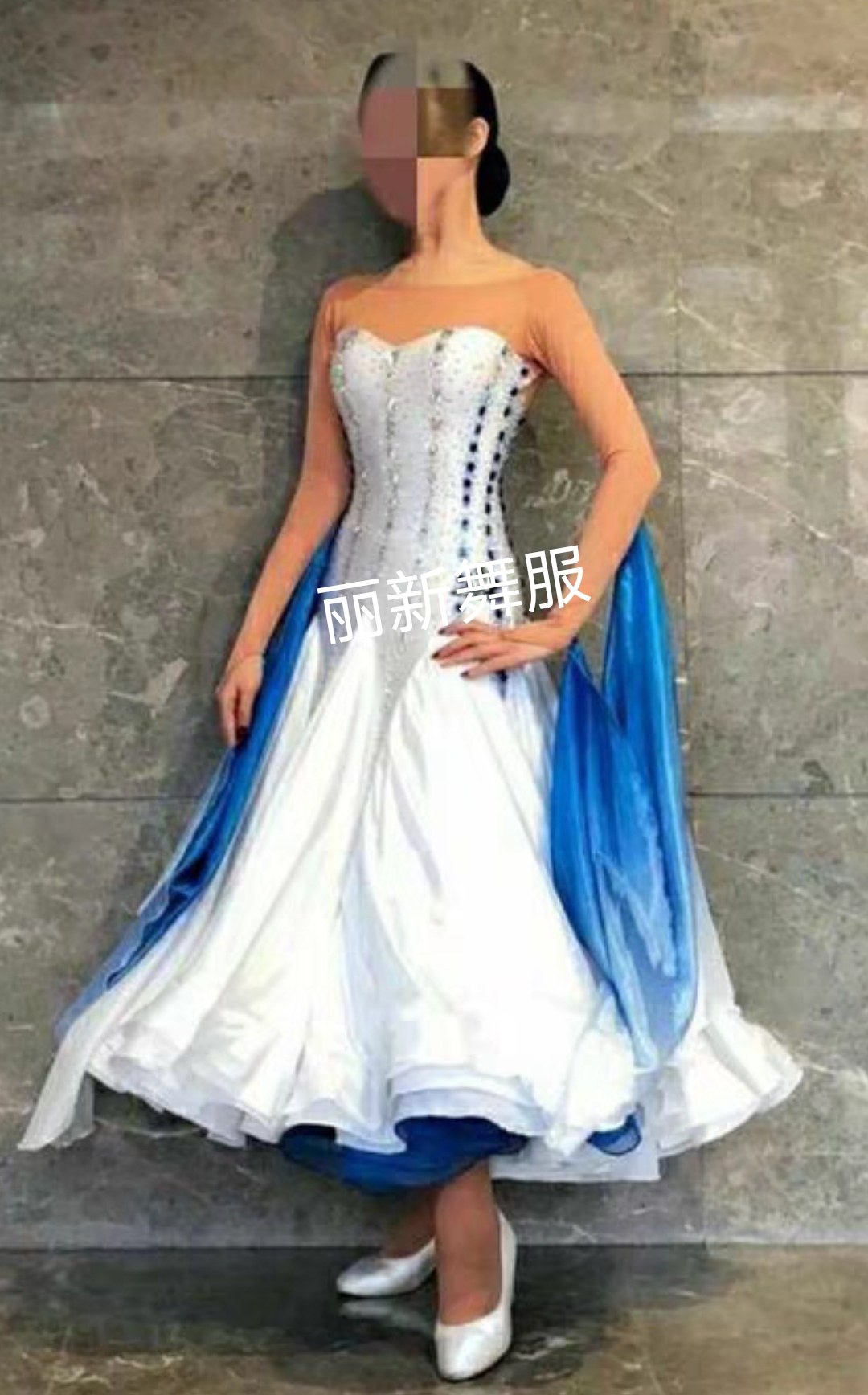 量身定制新款国标摩登舞蹈表演出比赛服高档花服交谊舞裙白色