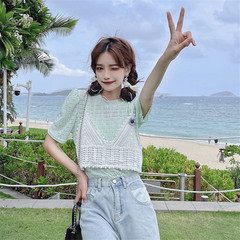 Real price with base coat women's 2021 new fashion design niche short sleeve T-shirt sling two sets