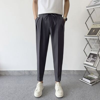 抗皱裤子直筒休闲西裤男士修身春秋时尚长裤商务高级感西装裤九分