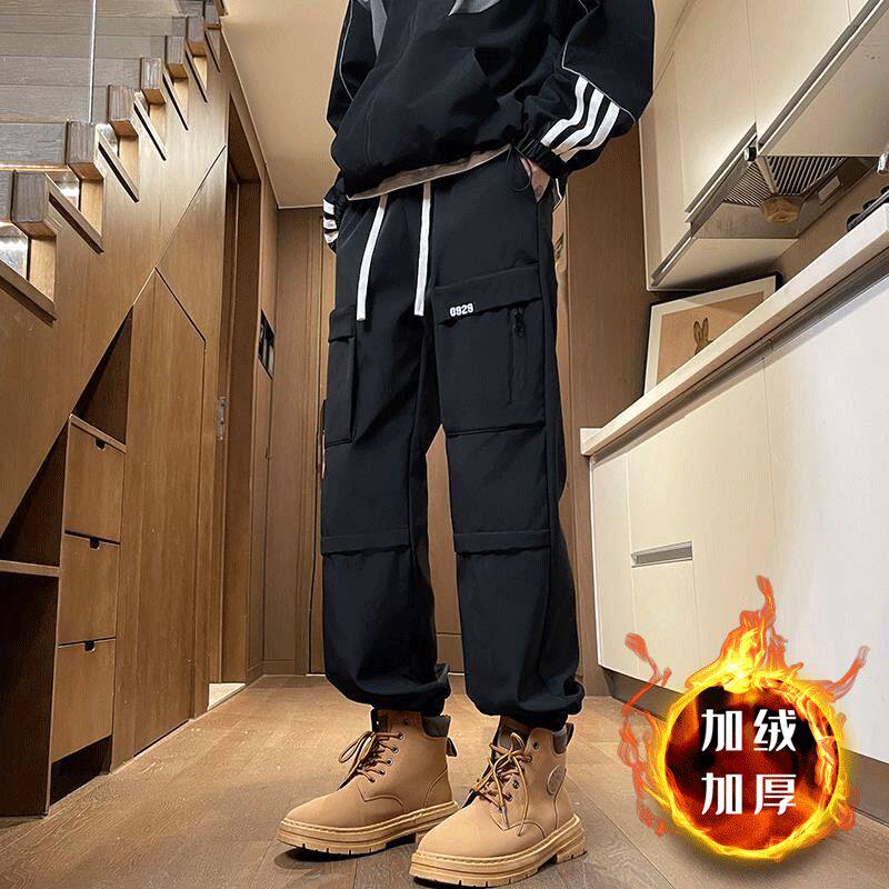 2025新款长裤宽松休闲裤男韩版潮流百搭裤子秋冬季加绒束脚登山裤