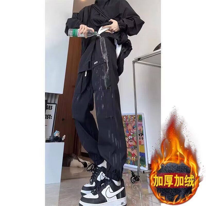 2025新款长裤宽松休闲裤男韩版潮流百搭裤子秋冬季加绒束脚登山裤