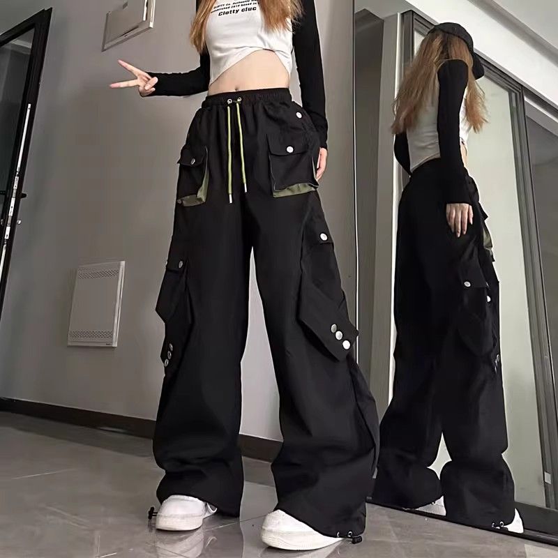 黑色美式工装裤女春秋2025新款酷飒风爵士舞套装登山冲锋运动裤子