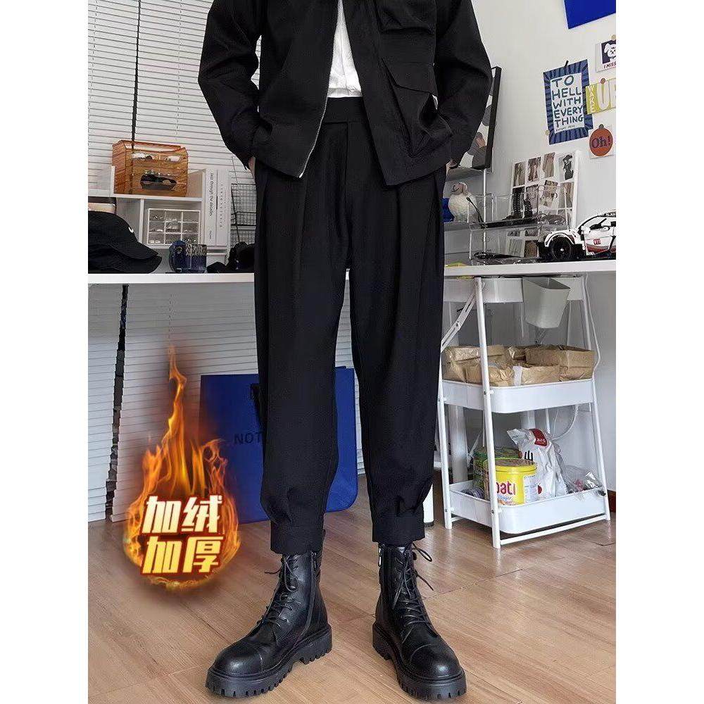 秋冬加绒九分束脚西裤搭配马丁靴的裤子男哈伦裤魔术贴痞帅休闲裤,男装,休闲裤,淘宝优惠券,粉丝福利购,淘宝优惠卷