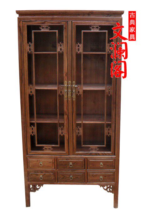 222明清古典仿古中式实木六抽雕花书橱 书柜 书架中国风榆木家具