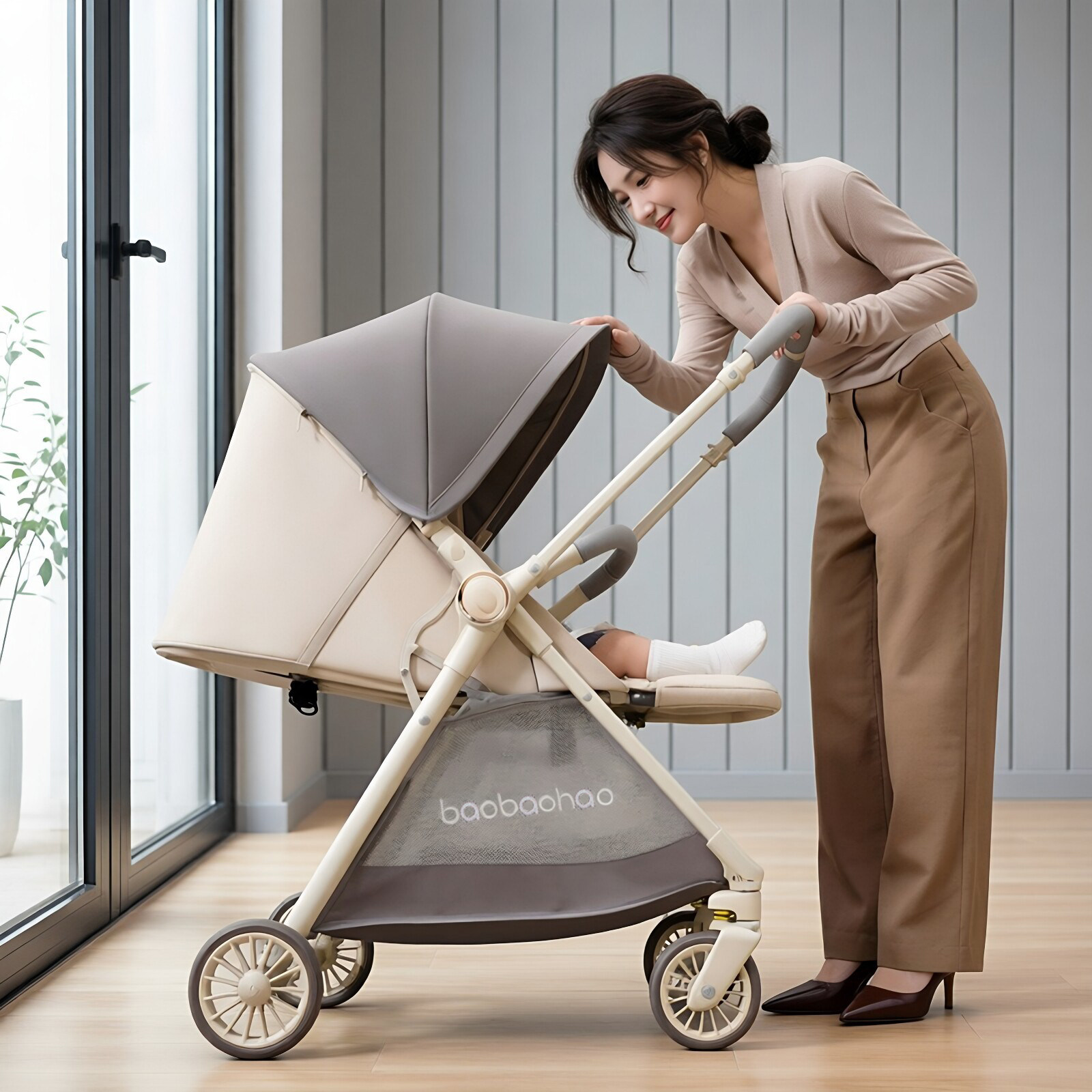 宝宝好A12婴儿推车A5升级版加宽口袋车可坐可躺0-5岁婴儿车儿童车