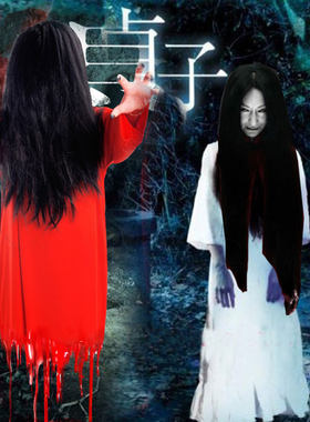 万圣节恐怖服装白色红色贞子服假发女鬼贞子头发酒吧幽灵cos装扮