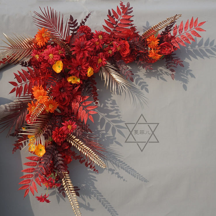 婚庆仿真花直角花花点红色粉色蓝色系背景kt板挂花拱门迎宾装饰花