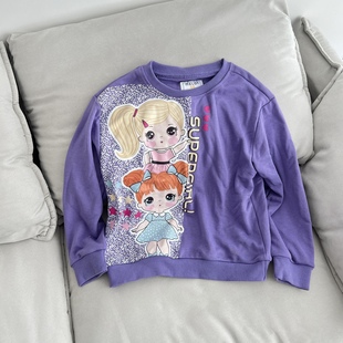 秋装新款 抓绒外单女童外套可爱大童 青少年卫衣加绒童装130-170