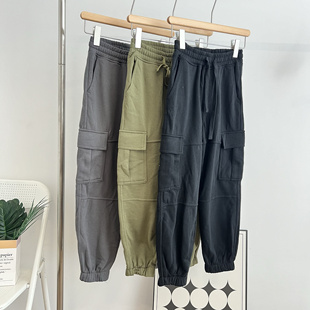 T青少年儿童加绒运动裤中大童裤子跑步多袋长裤卫裤 100-170