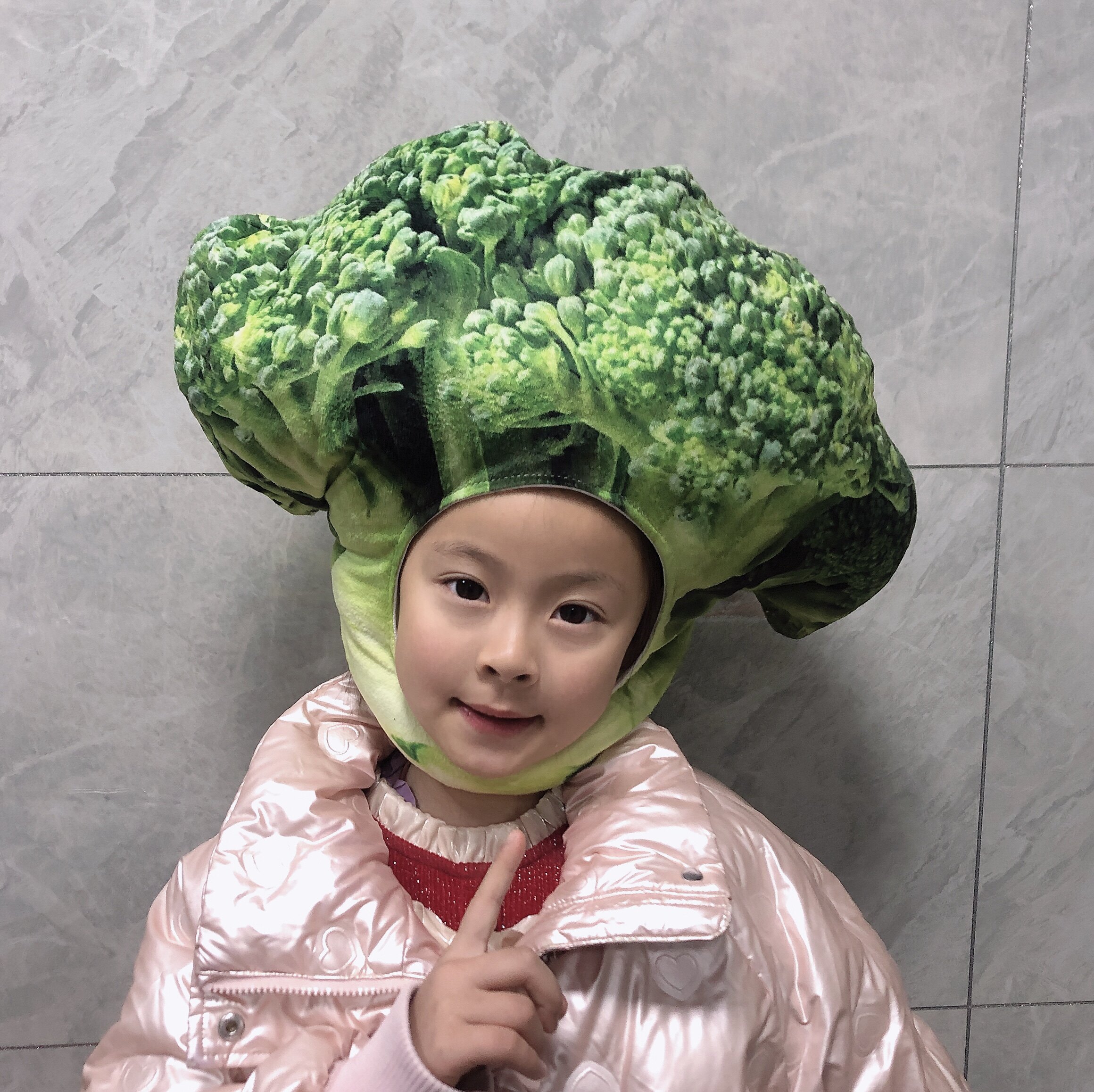 可爱搞怪儿童绿色蔬菜西兰花头套帽子拍照表演讲故事拍视频直播帽