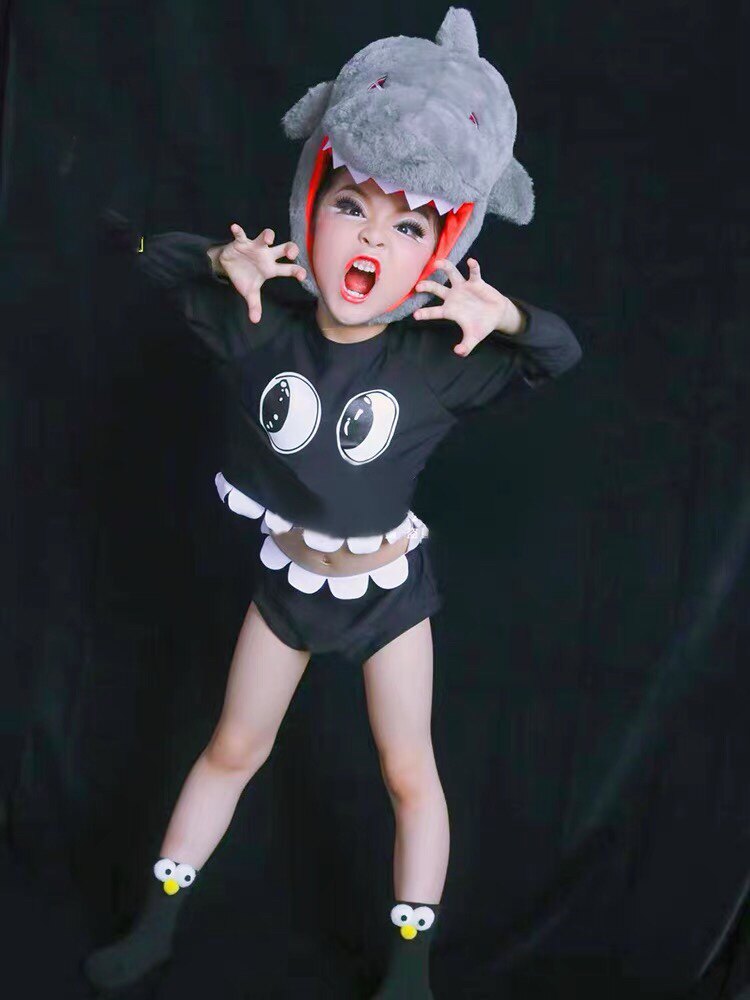 卡通鲨鱼宝宝儿童演出舞蹈鲨鱼来了表演小动物头套帽子拍照道具