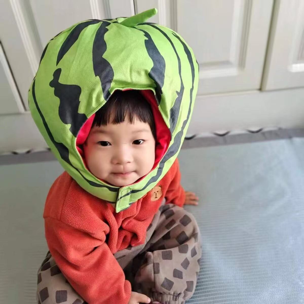 日系甜美可爱ins食物儿童水果绿皮西瓜头套帽子毛绒公仔拍照道具