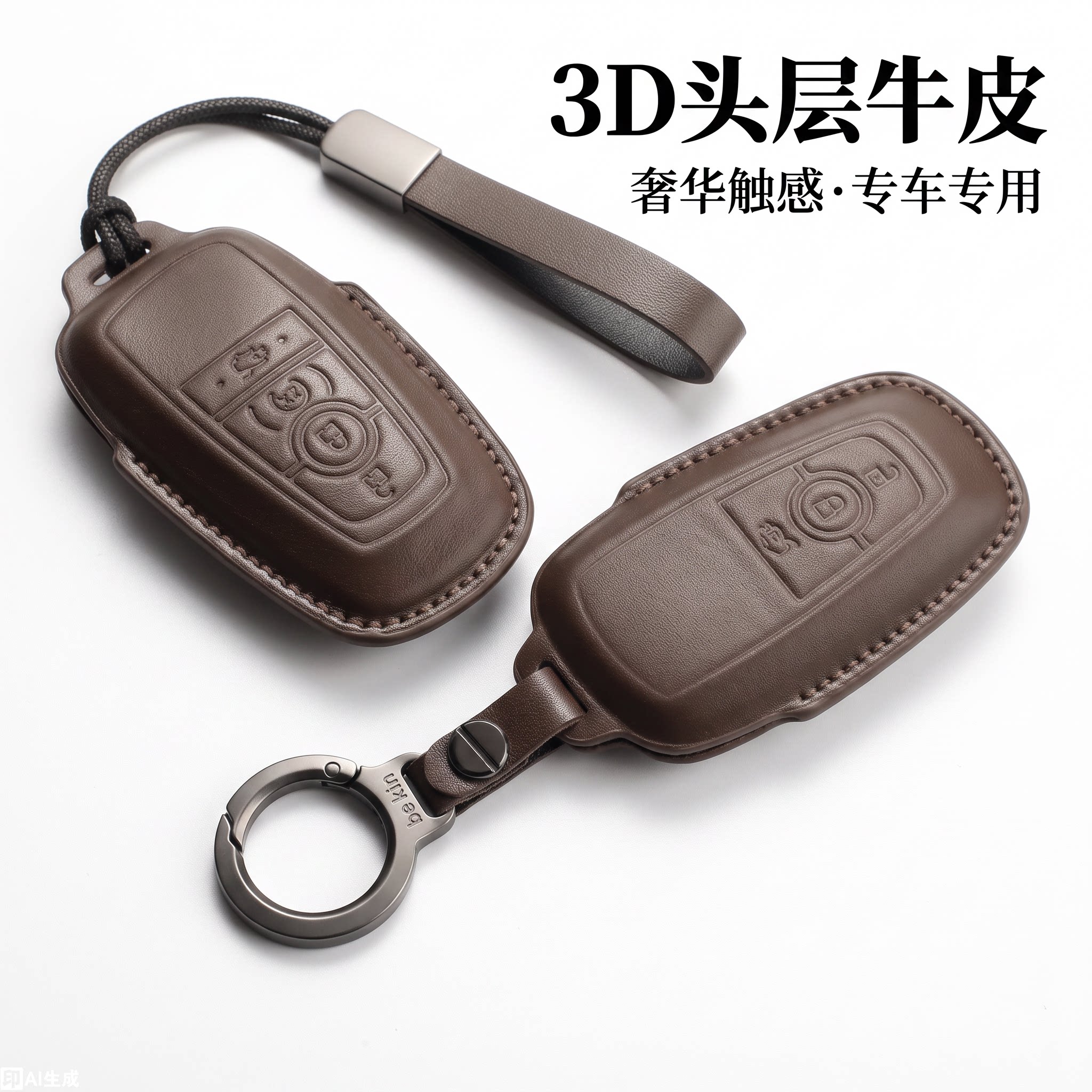 福特高档真皮钥匙包金属扣