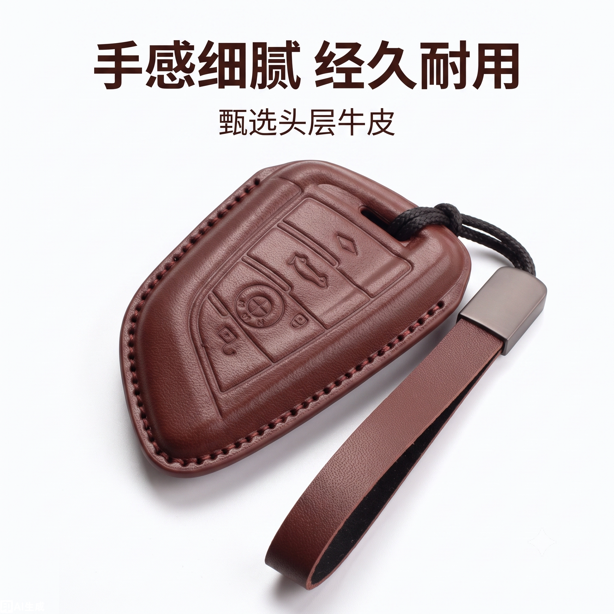 适用于宝马刀锋3键牛皮钥匙壳扣