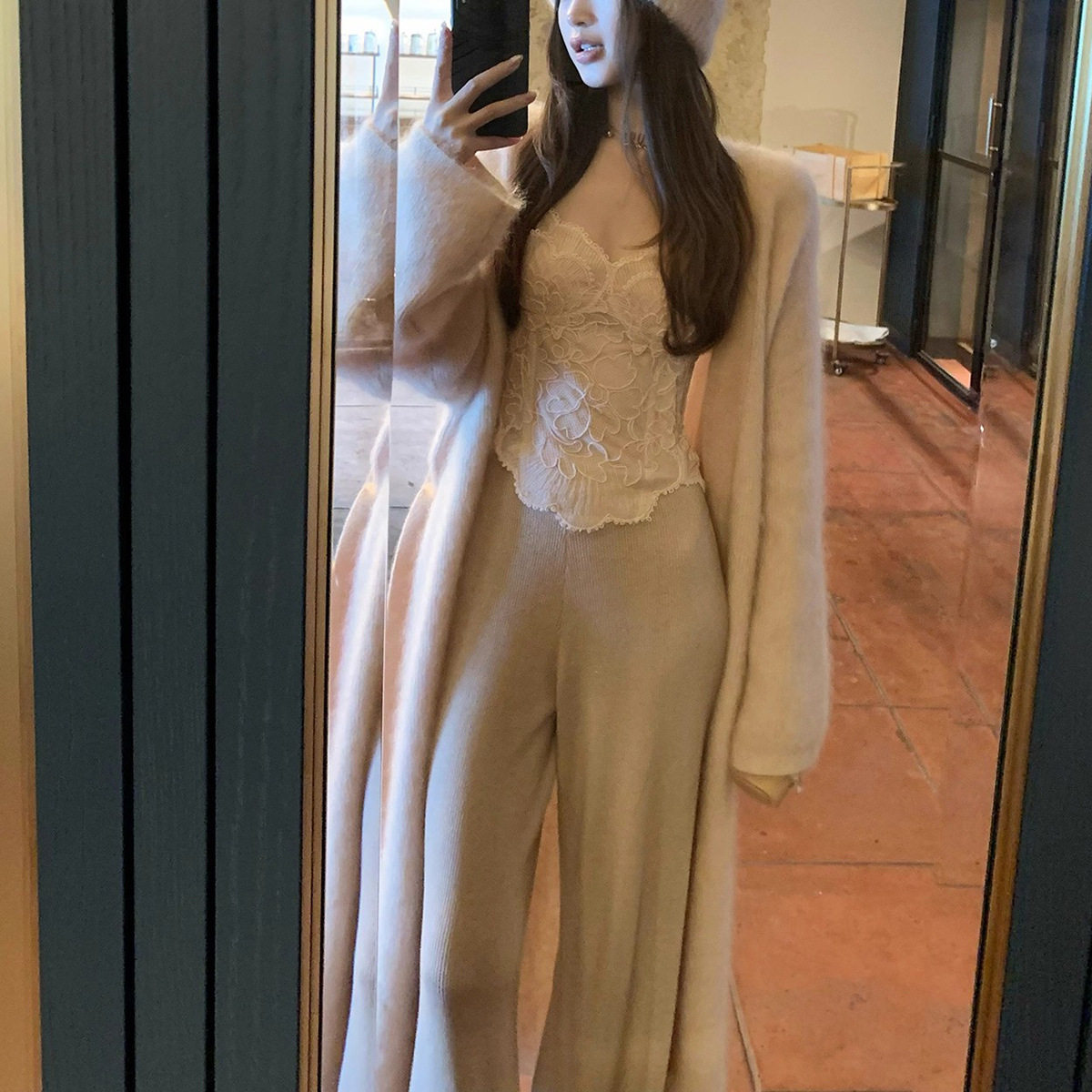 lazyday秋冬万搭 好版型垂坠针织懒懒裤秋季休闲裤女直筒裤子