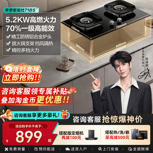 华帝燃气灶77B家用天然气液化气5.2kW猛火灶台双灶具煤气灶官方