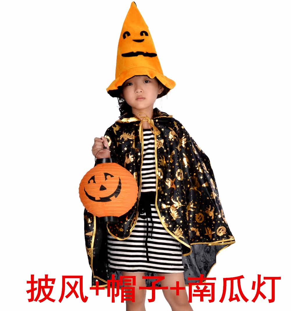林芳儿童舞会演出服装万圣节装扮鬼节南瓜披风斗篷南瓜披肩短披风