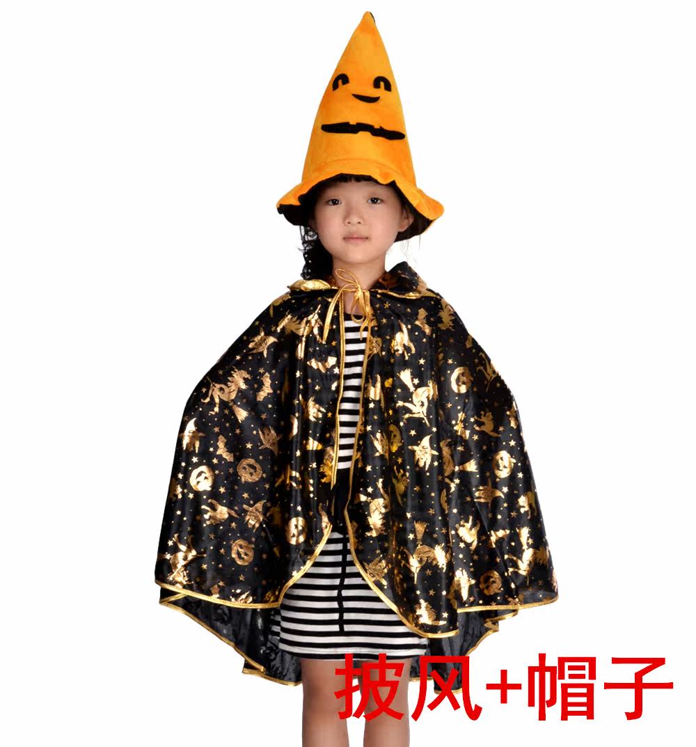 林芳儿童舞会演出服装万圣节装扮鬼节南瓜披风斗篷南瓜披肩短披风