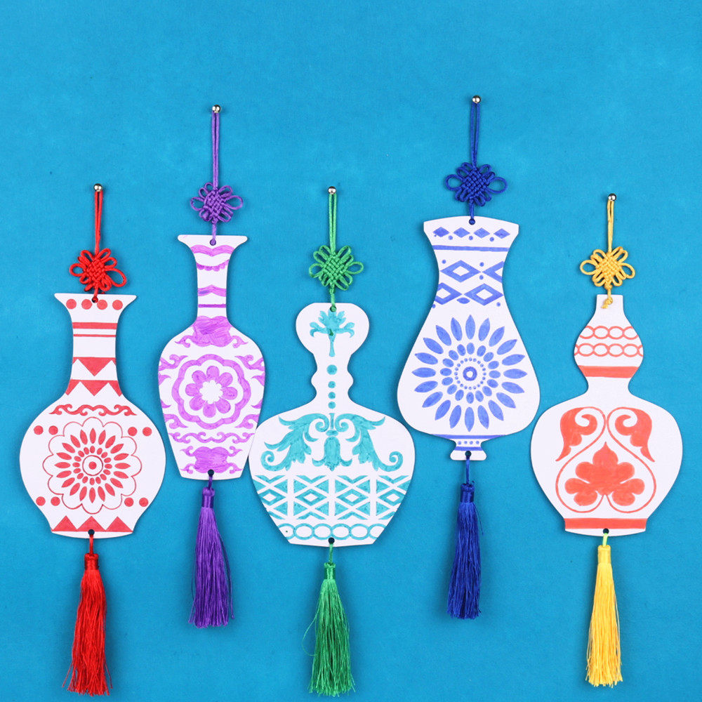 手工制作模具彩绘手绘白底填色硬卡纸花瓶创意diy美术材料