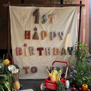 成品定制英文布艺生日字母装饰男女宝宝周岁满月百日宴派对布置