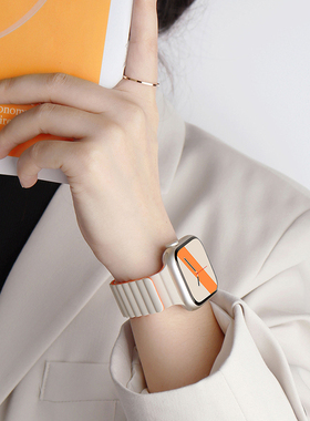 适用苹果iwatch10硅胶磁吸applewatch9/8/7/se/6代创意46/45/41新款透气运动男女mm44高级小众ultra手表表带