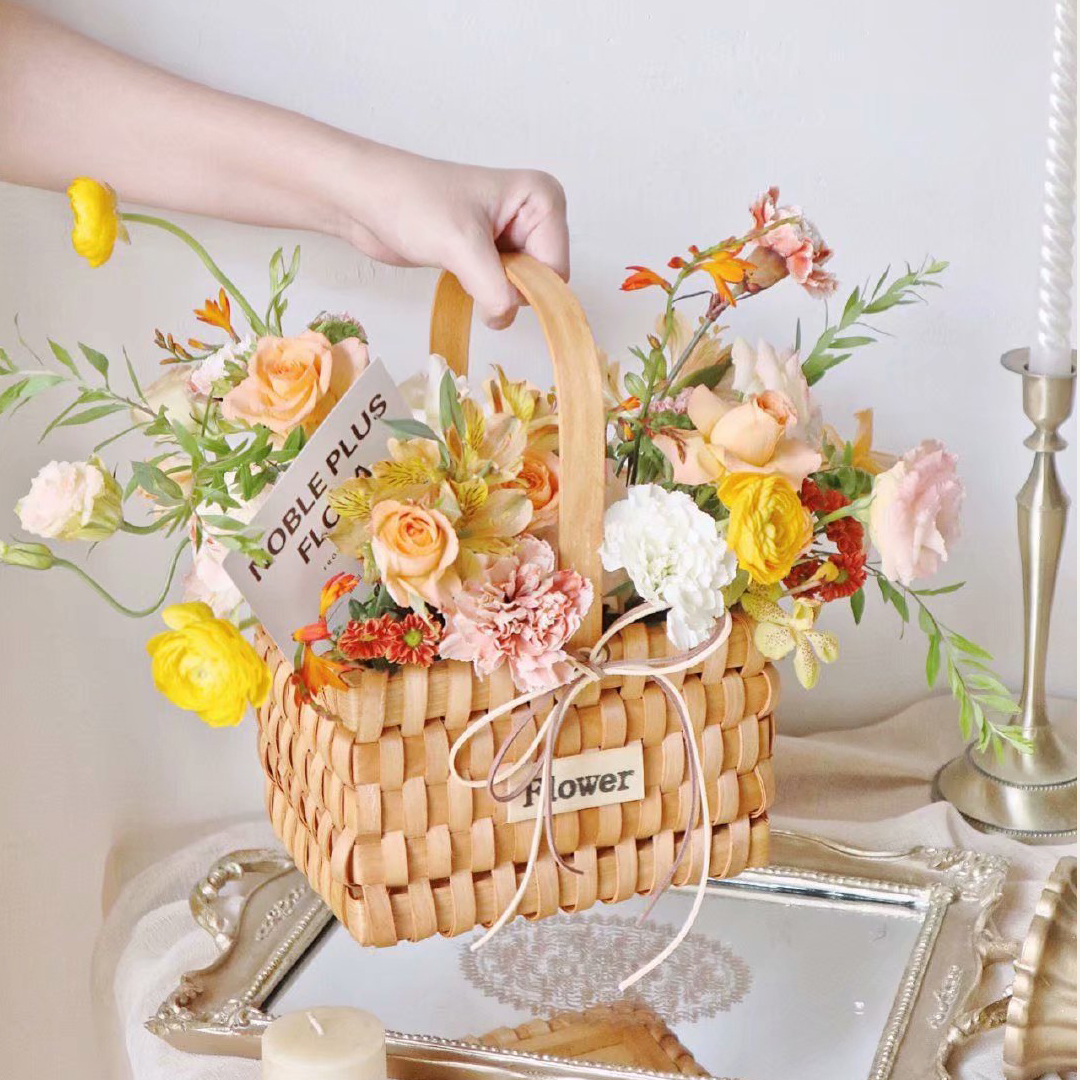 南瓜編織木片迷你手提花籃