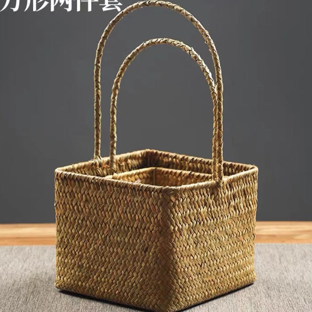 北欧海草编织花篮草编插花手提小篮子家用收纳筐伴手礼礼品篮子