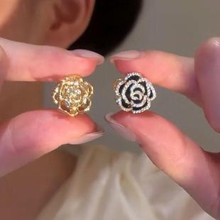 前后戴山茶花耳钉女双面精致百搭气质耳环微镶气质高级感时尚耳饰