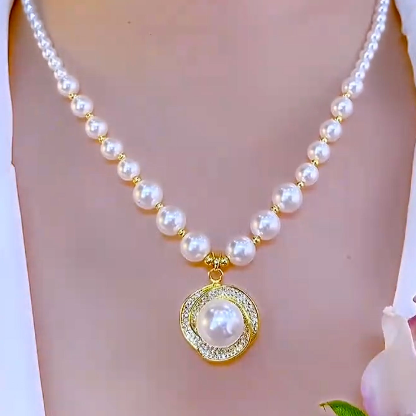 法式高端风螺旋微镶珍珠项链日韩爆款流行气质颈链小众设计锁骨链