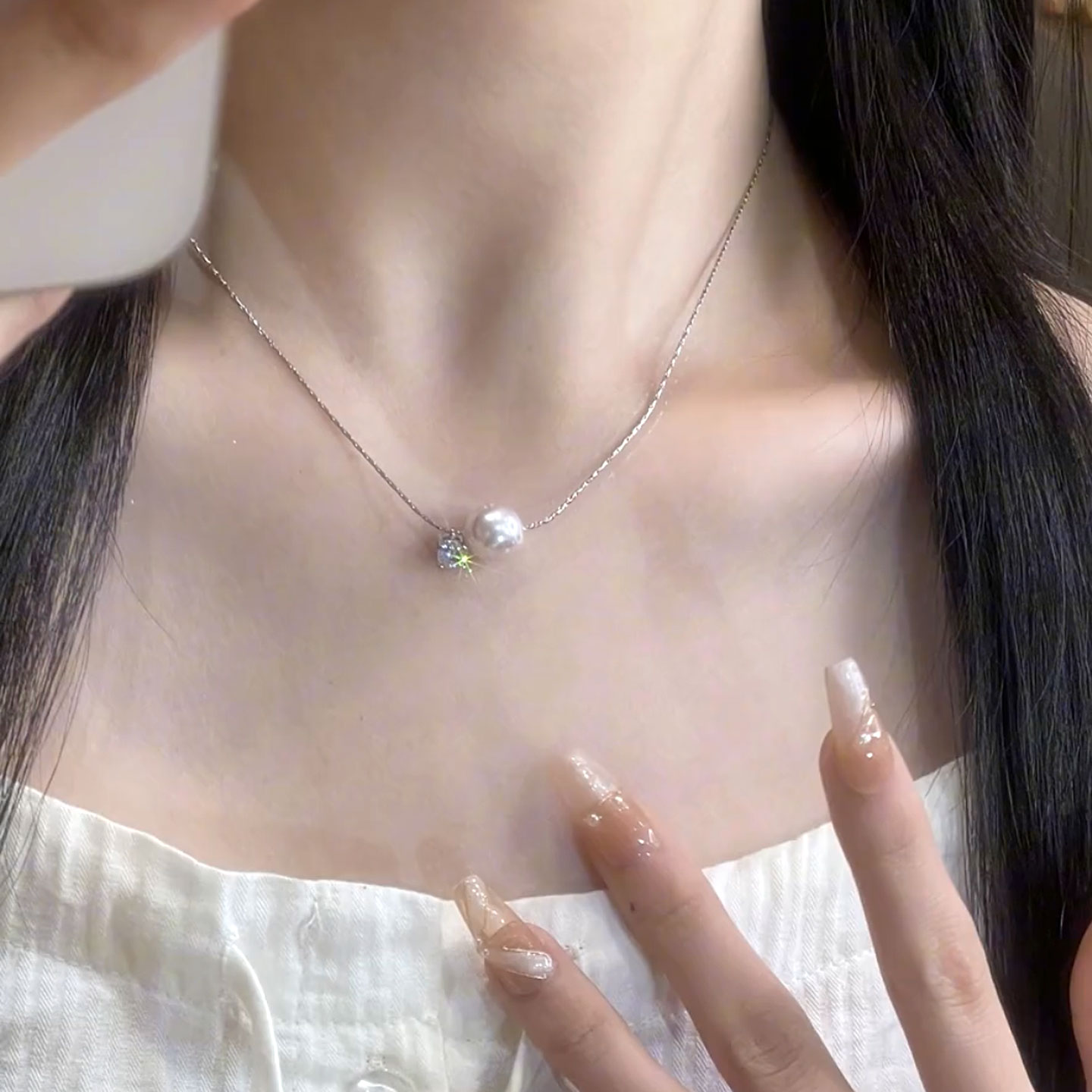 一心有你银色水滴锆石项链小众女