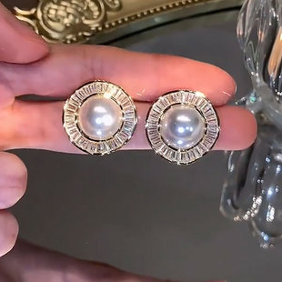 2025年新款不规则圆形珍珠耳钉百搭时尚潮耳环轻奢高级感个性耳饰