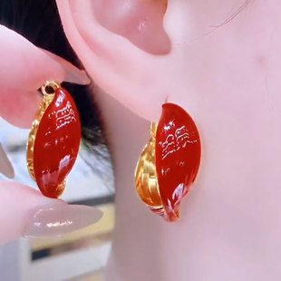 简约百搭红色滴釉圆圈耳扣2025年新款 小众高级感扭曲耳圈设计 爆款