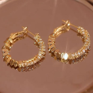 独特设计碎银子满钻耳圈2025年新款流行耳饰大耳圈显脸瘦气质耳饰