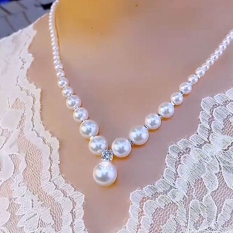 小众简约设计递进珍珠锆石项链女