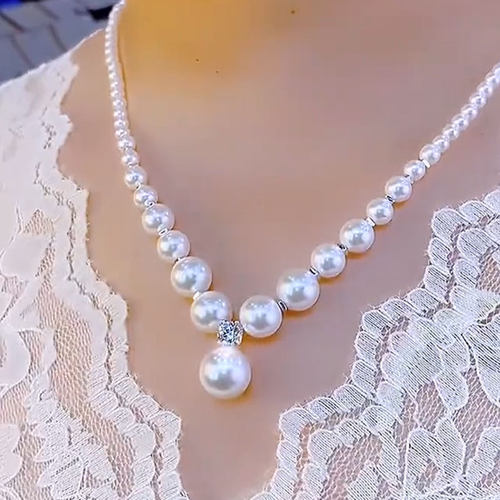 小众简约设计递进珍珠锆石项链女